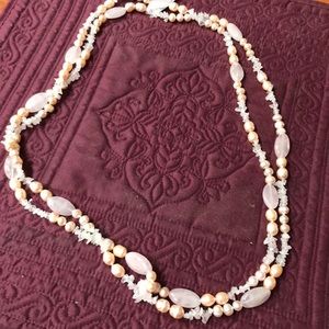 Pink pearl and rose quartz necklace